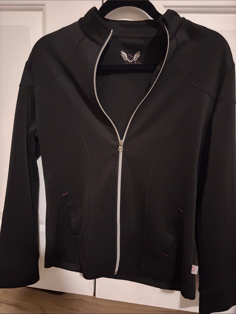 smitten Black Zip-Front Utility Jacket with Heart Wing Logo